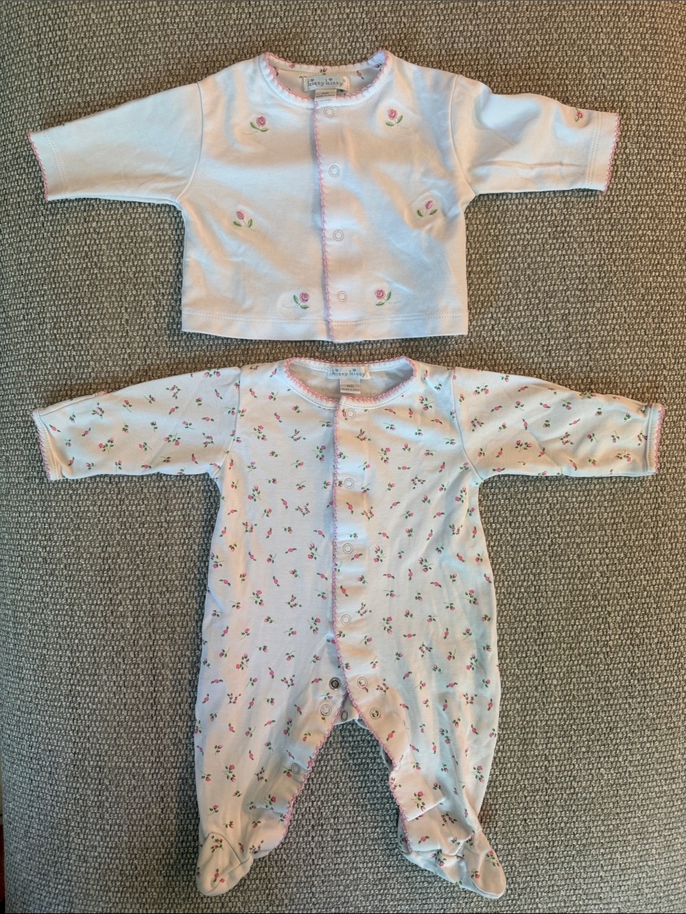 Kissy Kissy White Footed One-Piece and cardigan with Pink flowers & pink trim
